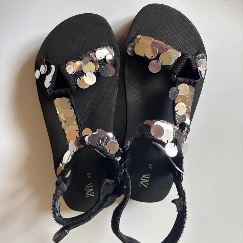 NWT Zara chunky silver sequins sandals - Picture 3 of 6